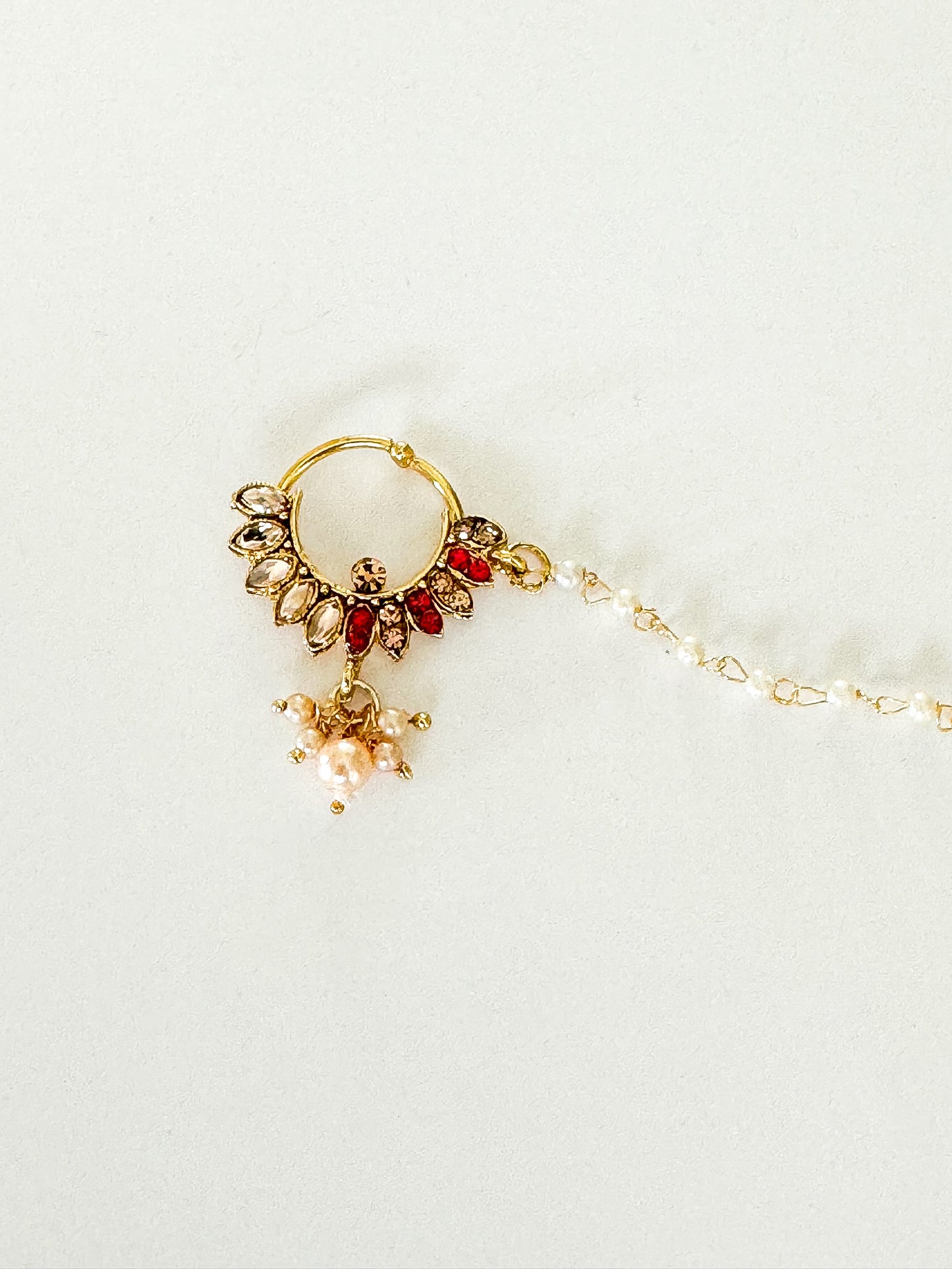 ‘Deepti’ Clip On Nose Ring - With Ear Chain