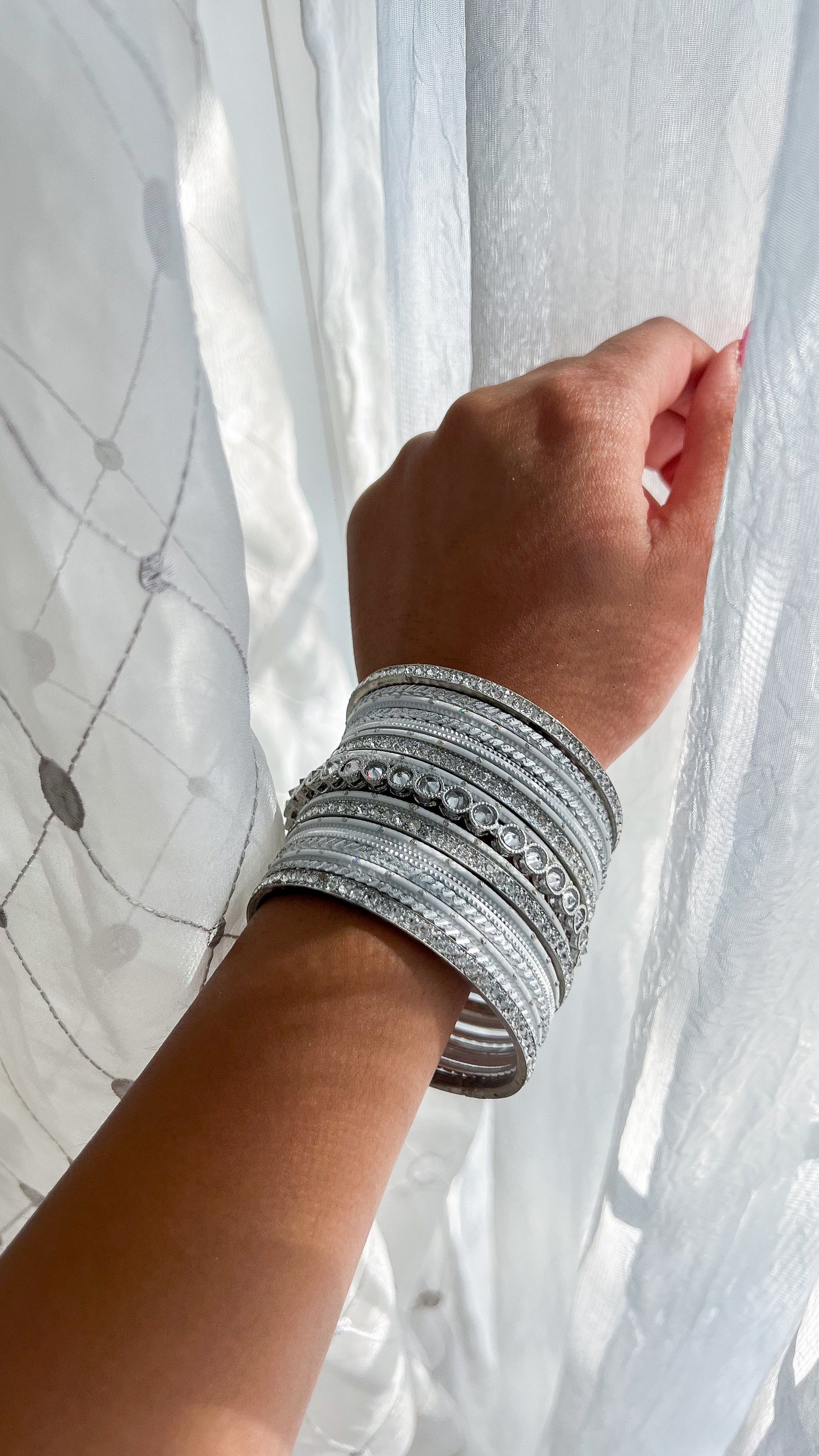 ‘Snow White’ Silver Bangle Stack