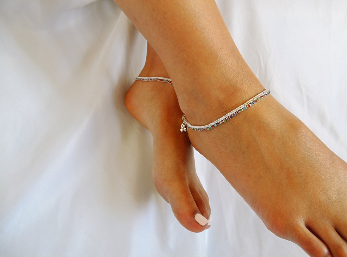 ‘Anokhi’ Silver and Multi Anklets