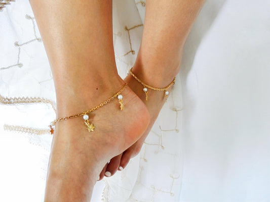 ‘Mia’ Gold Star and Pearl Anklets