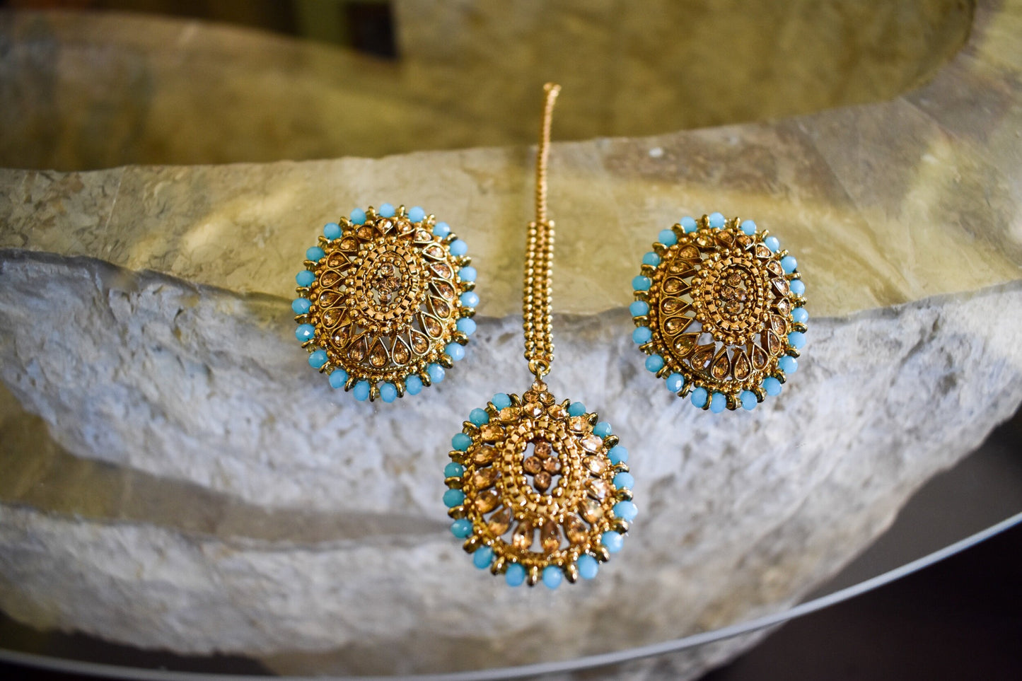 Studs Earring and Tikka Set - Blue