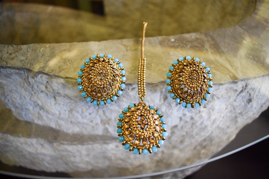 Studs Earring and Tikka Set - Blue
