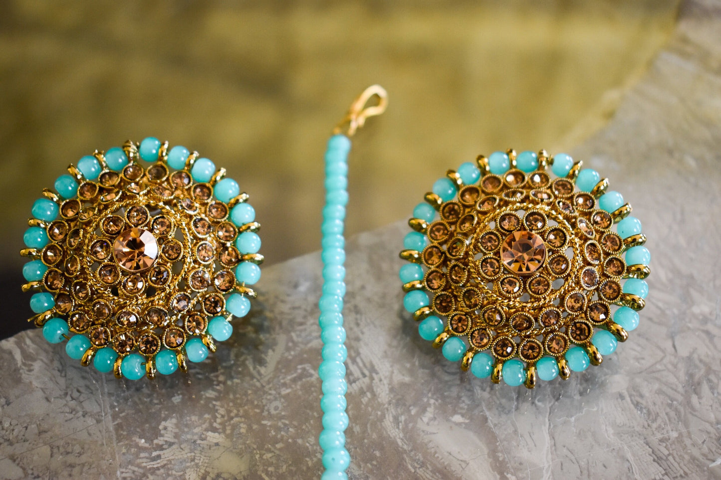 Studs Earring Tikka Set - Blue