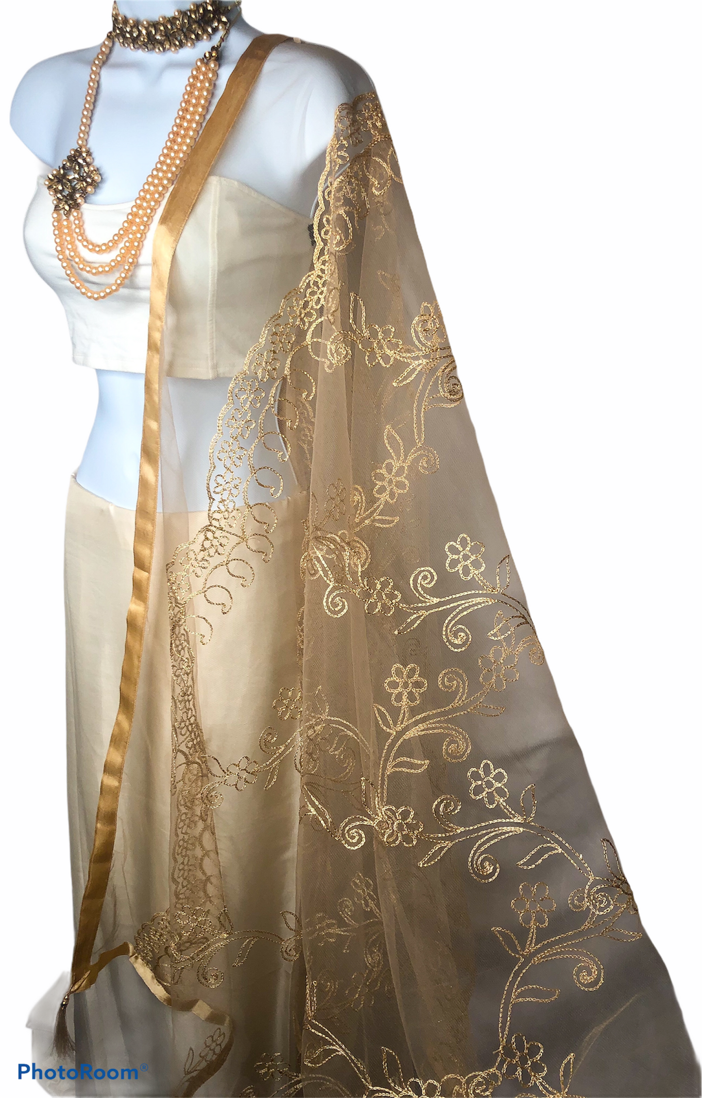 Gold Net Dupatta with Threadwork