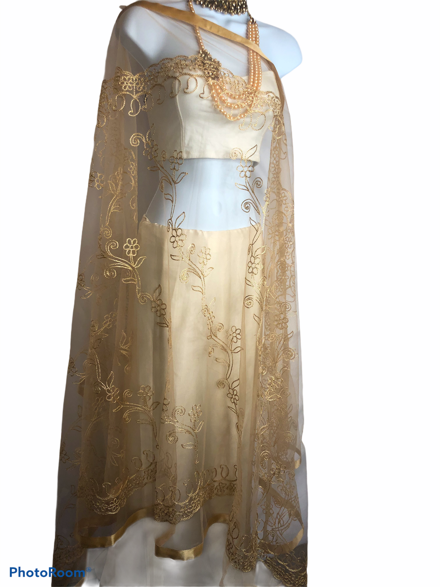 Gold Net Dupatta with Threadwork