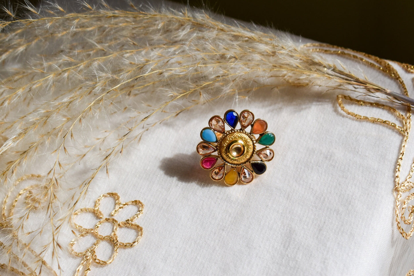 ‘Sonam’ Multicolour Polki Ring