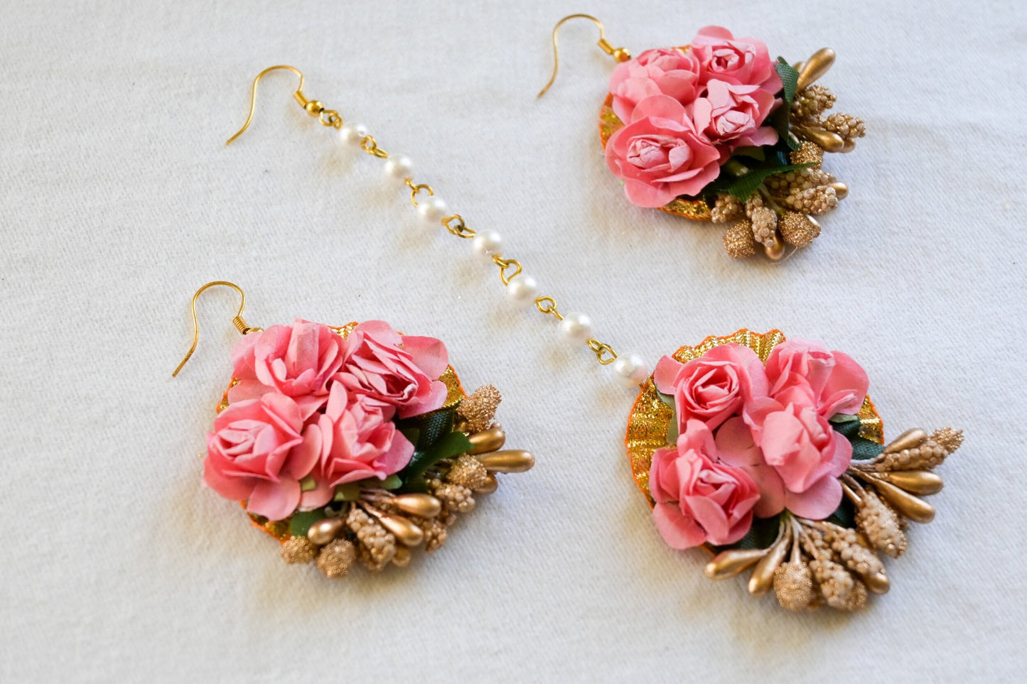 ‘Piya’ Floral Earring Tikka Set - Pink