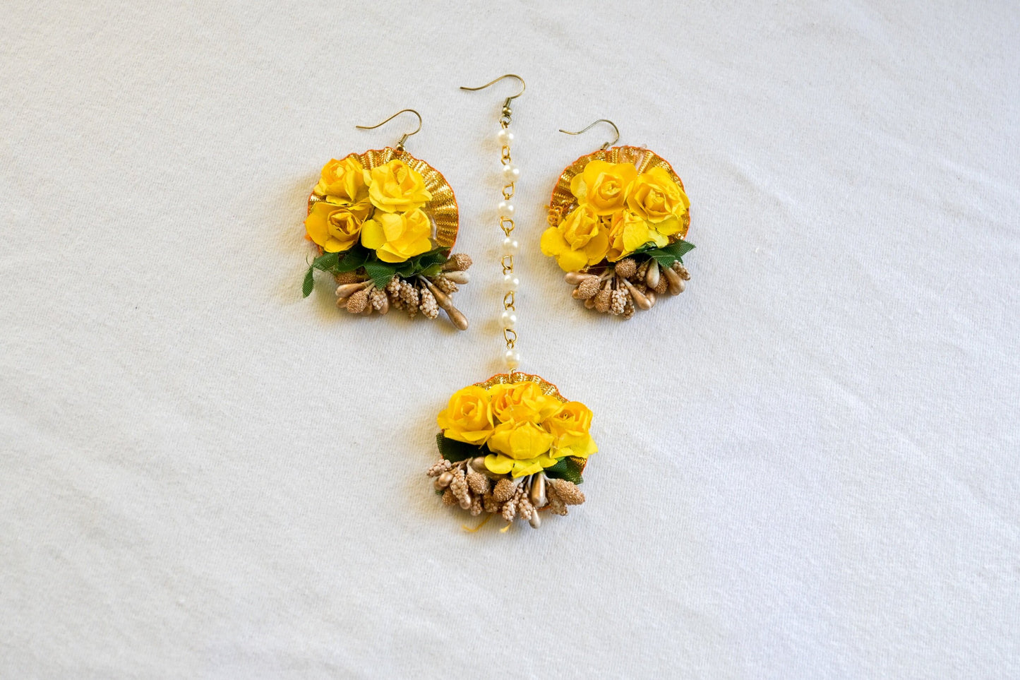 ‘Piya’ Floral Earring Tikka Set - Yellow