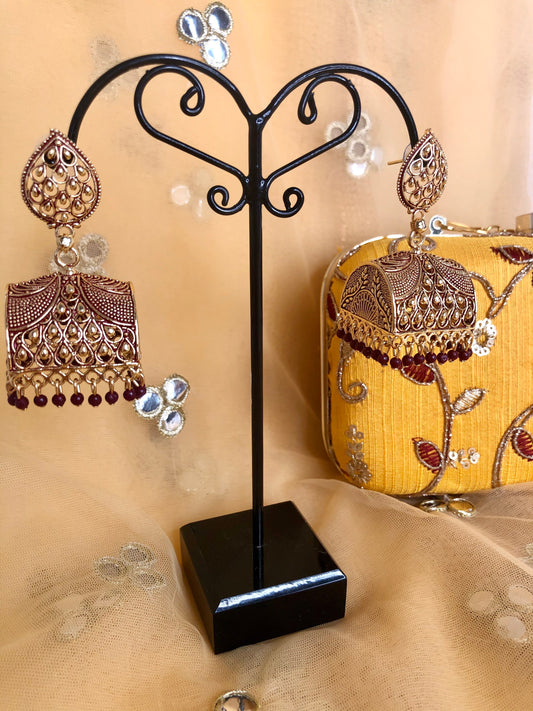 Square Jhumkis - Burgundy