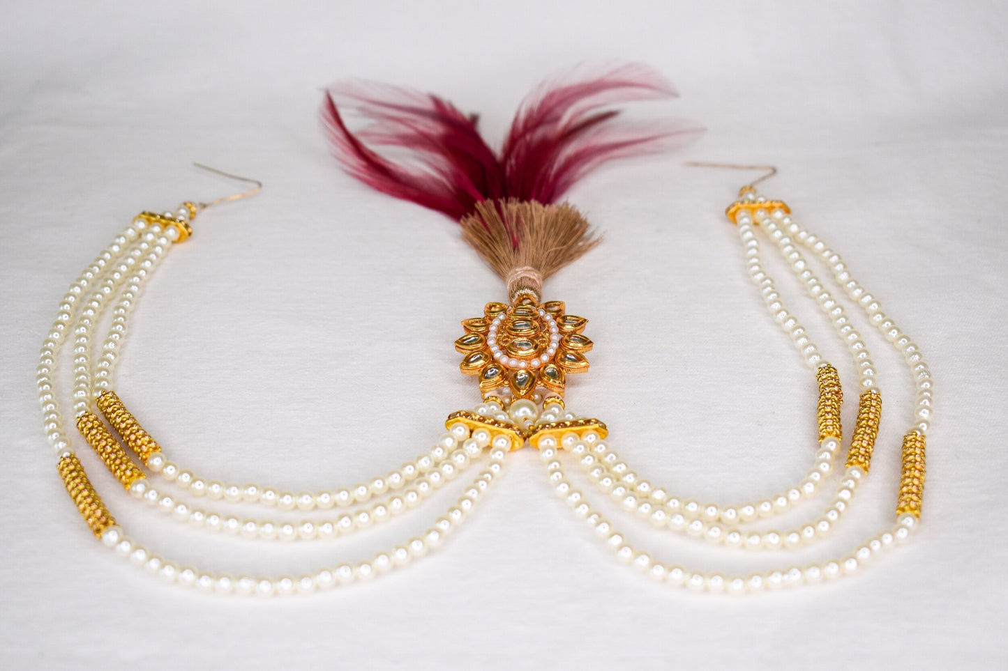 Kalgi Brooch with Pearl Chains / Turban Accessory