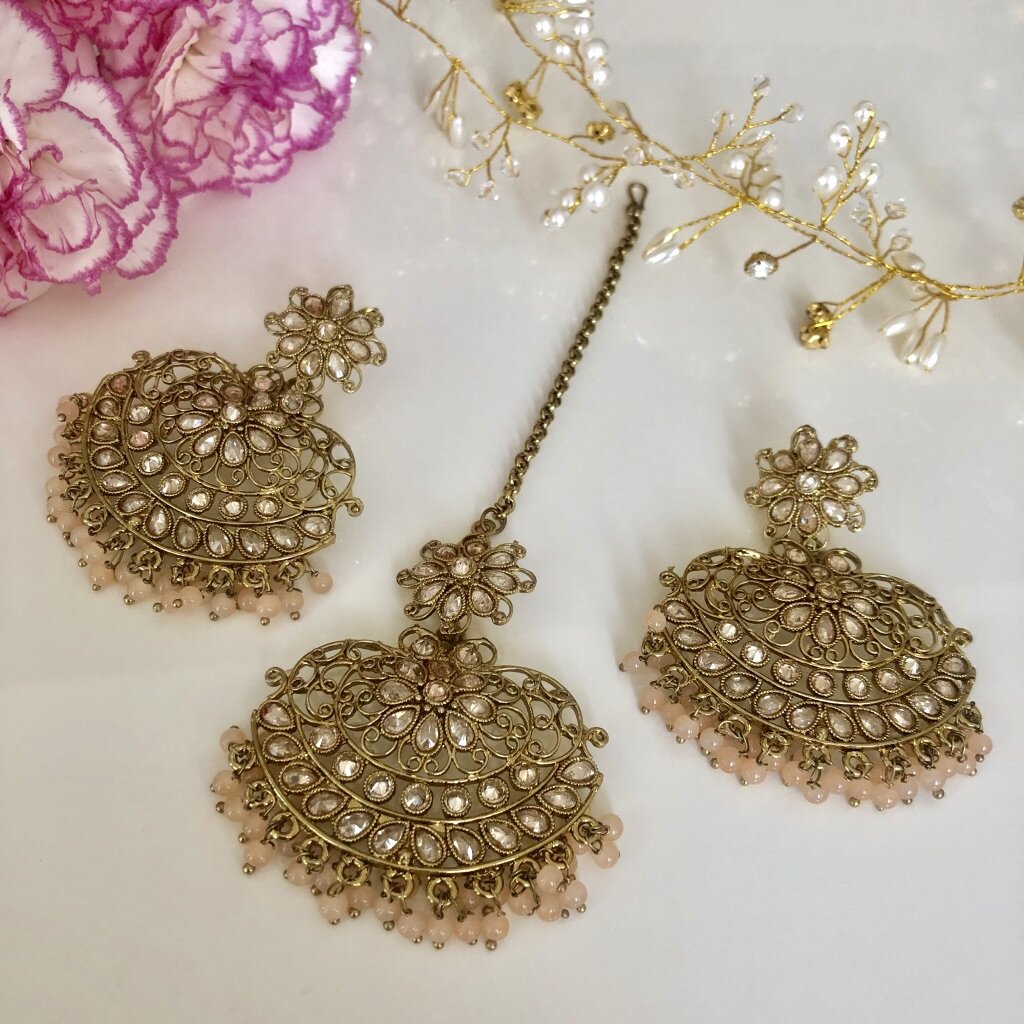 'Chandni' Glamorous Tikka Set - Peach