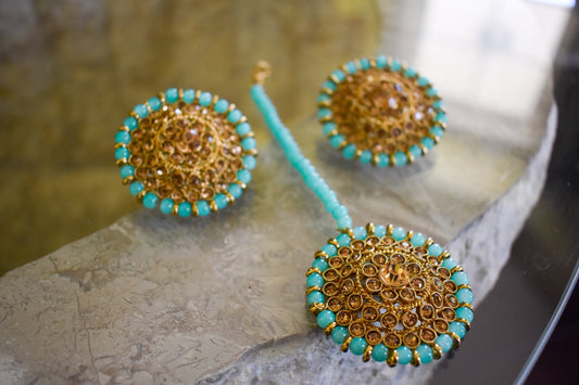 Studs Earring Tikka Set - Blue
