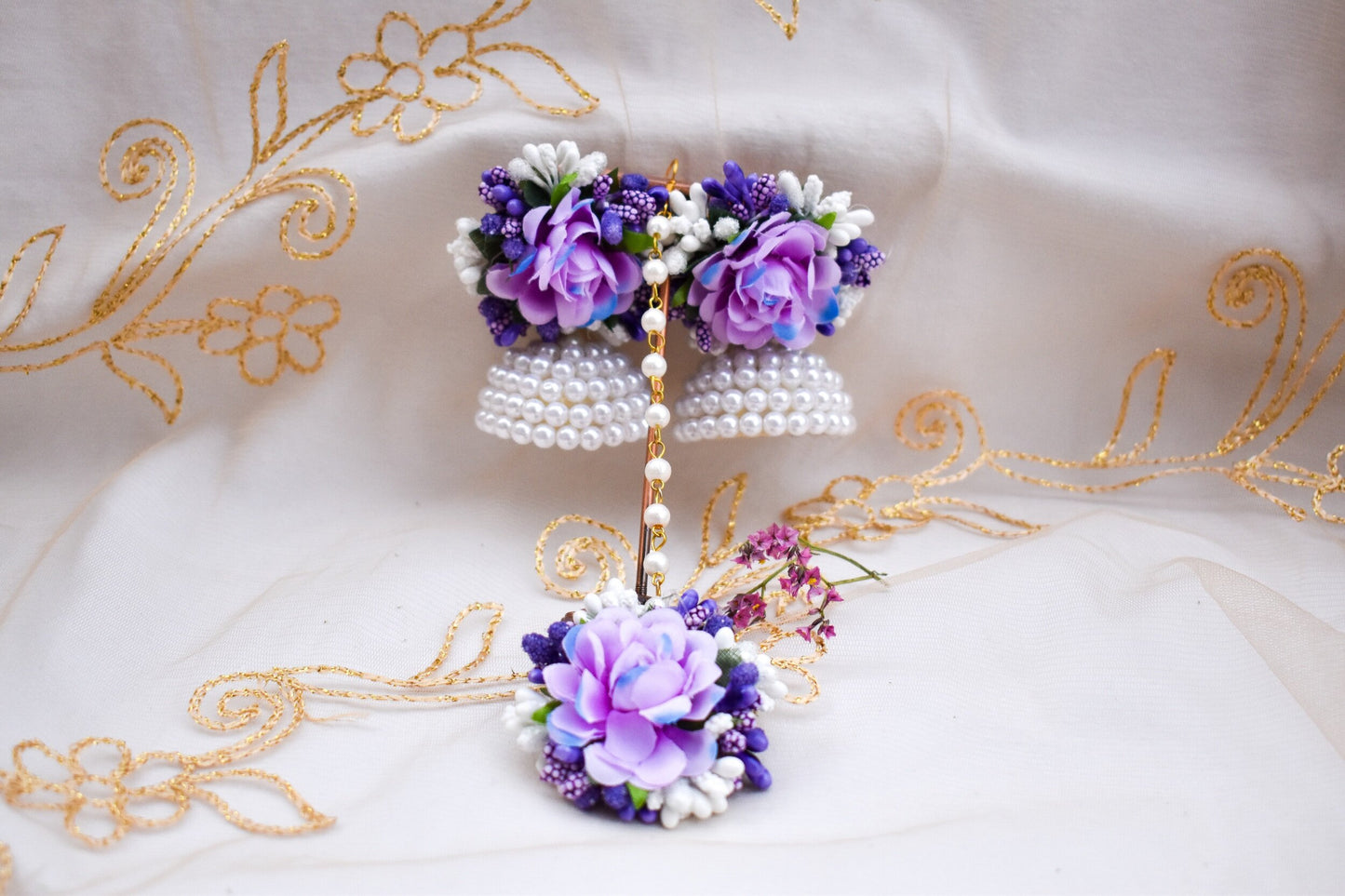 Floral Earring Tikka Set - Purple
