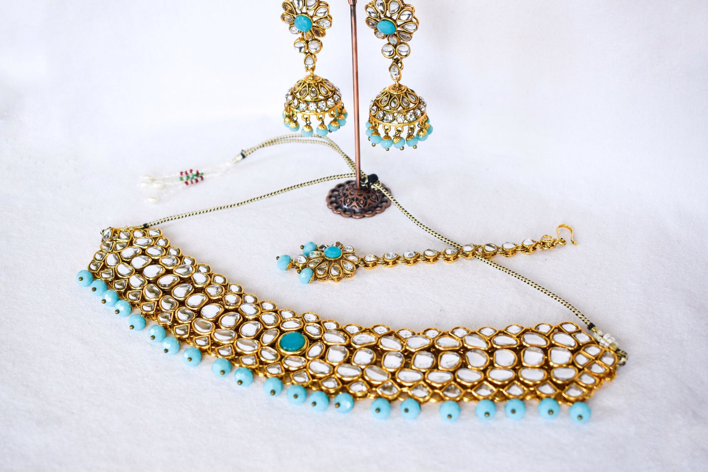 ‘Mahi’ Kundan Full Set - Sky Blue