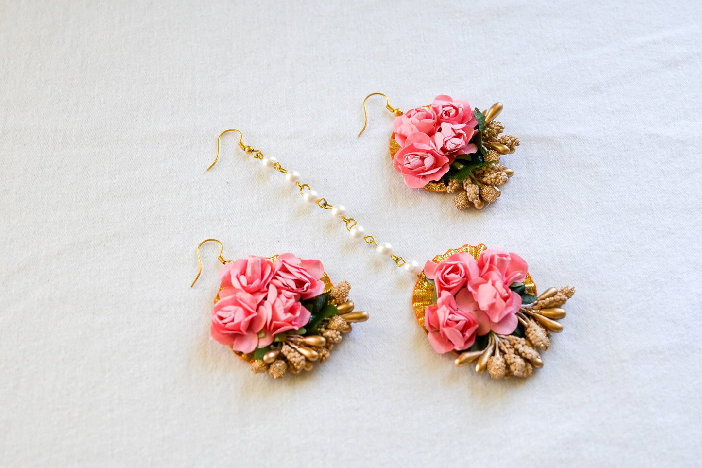 ‘Piya’ Floral Earring Tikka Set - Pink