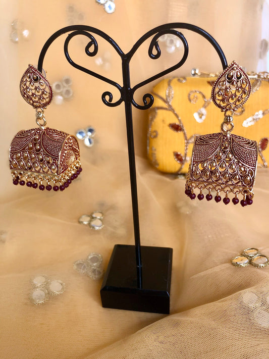Square Jhumkis - Burgundy