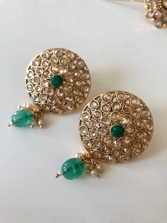 Green Polki Studs
