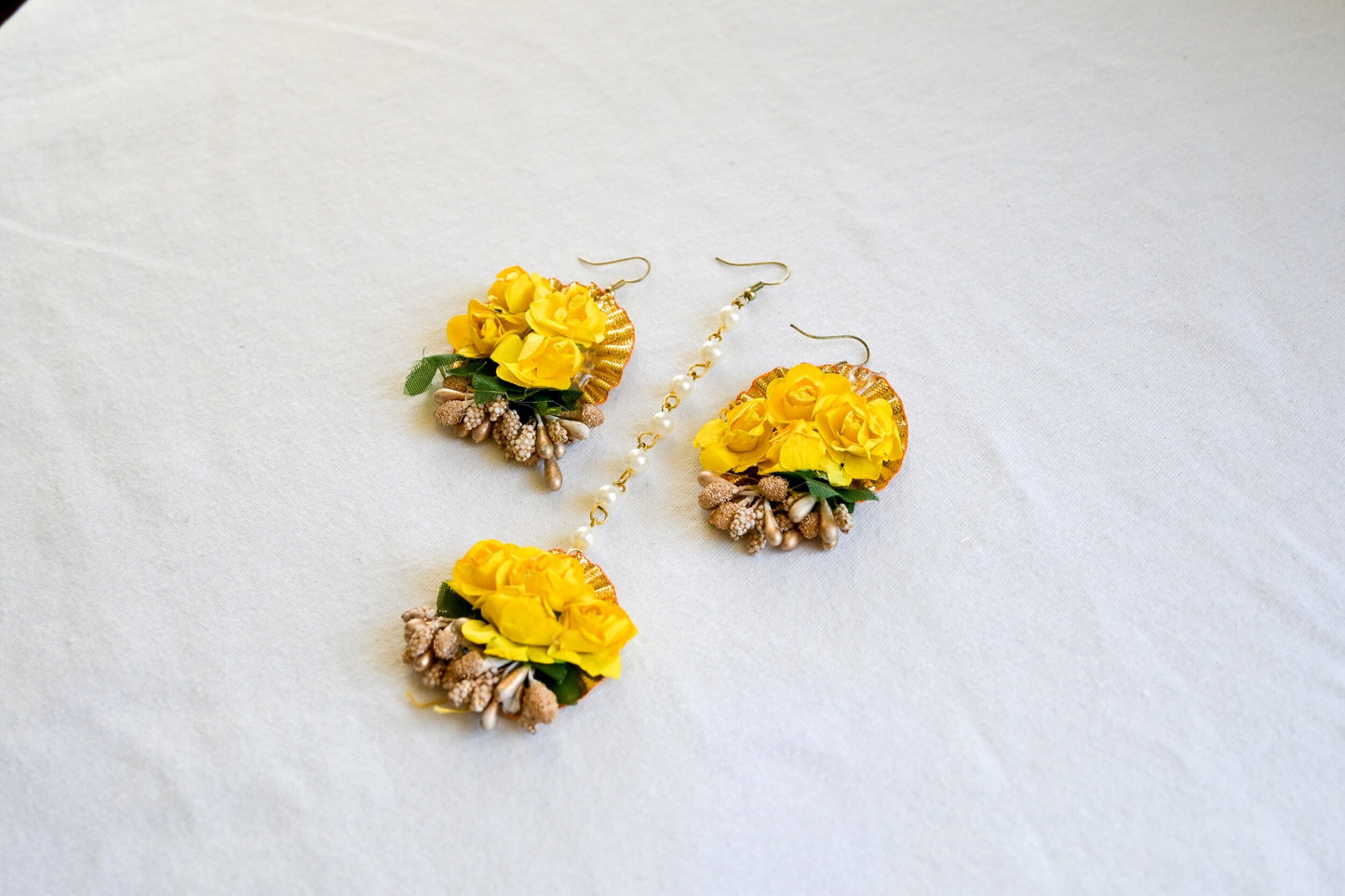 ‘Piya’ Floral Earring Tikka Set - Yellow