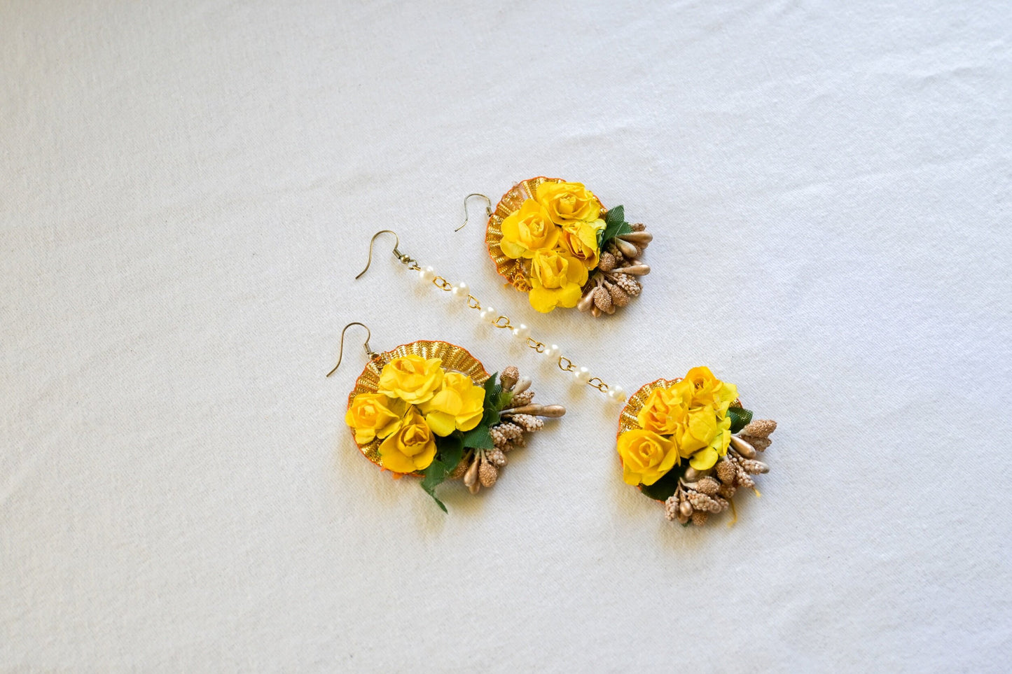 ‘Piya’ Floral Earring Tikka Set - Yellow