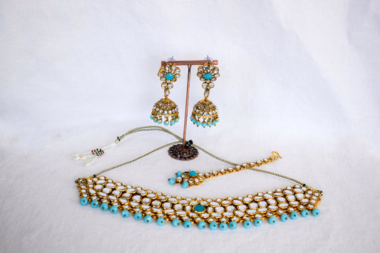 ‘Mahi’ Kundan Full Set - Sky Blue