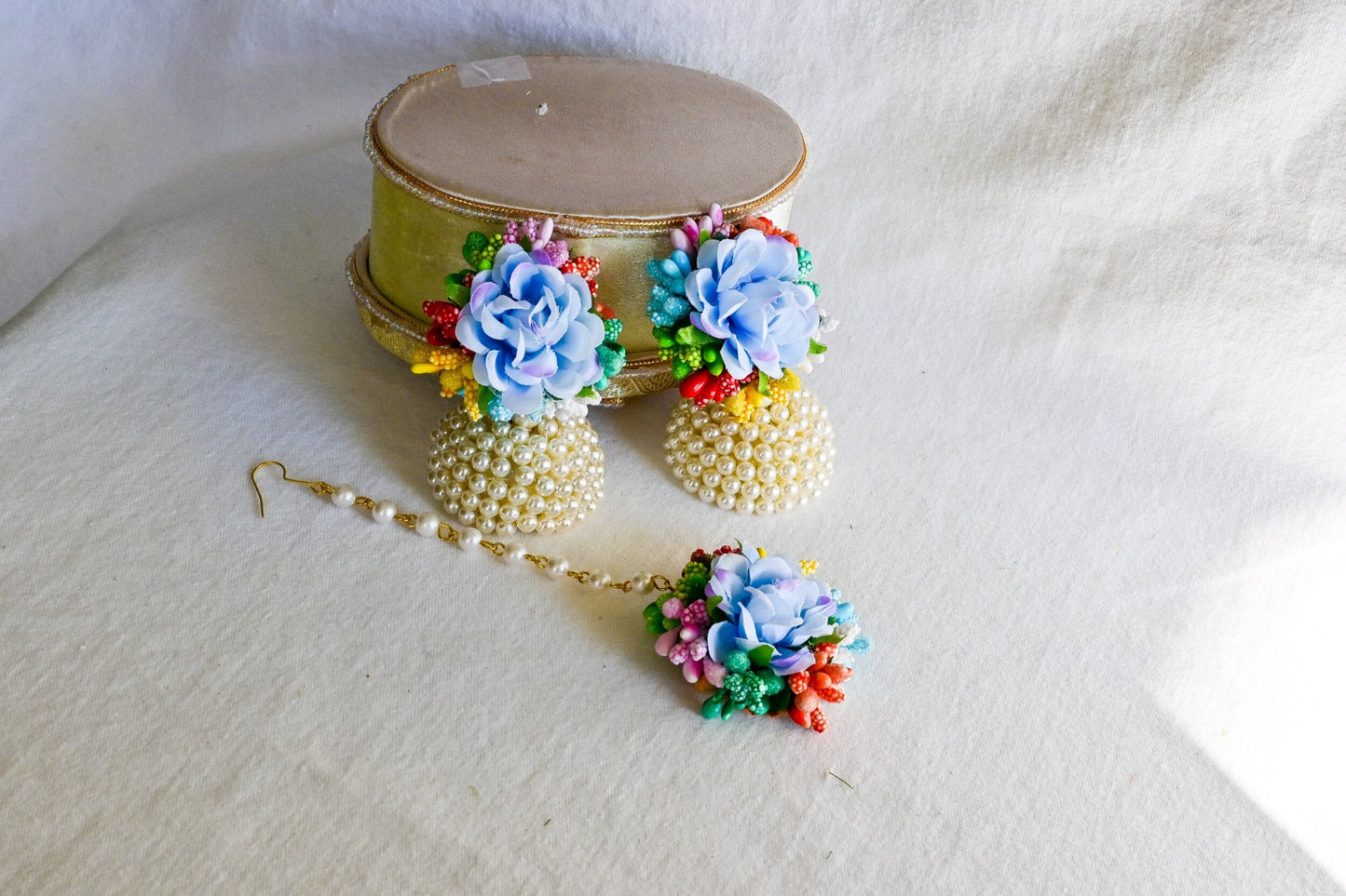 Floral Earring Tikka Set - Blue