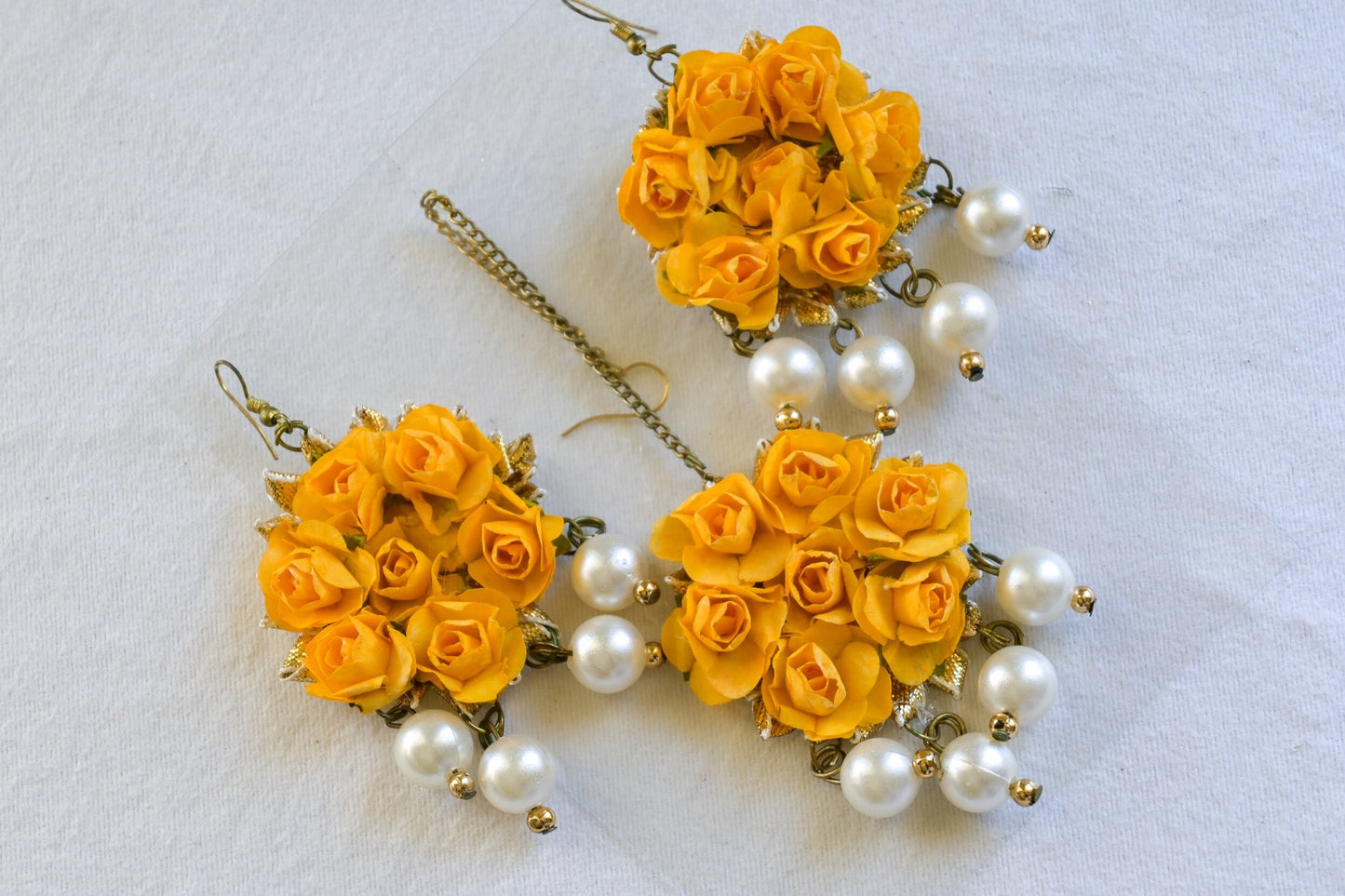‘Mona’ Floral Earring Tikka Set - Haldi