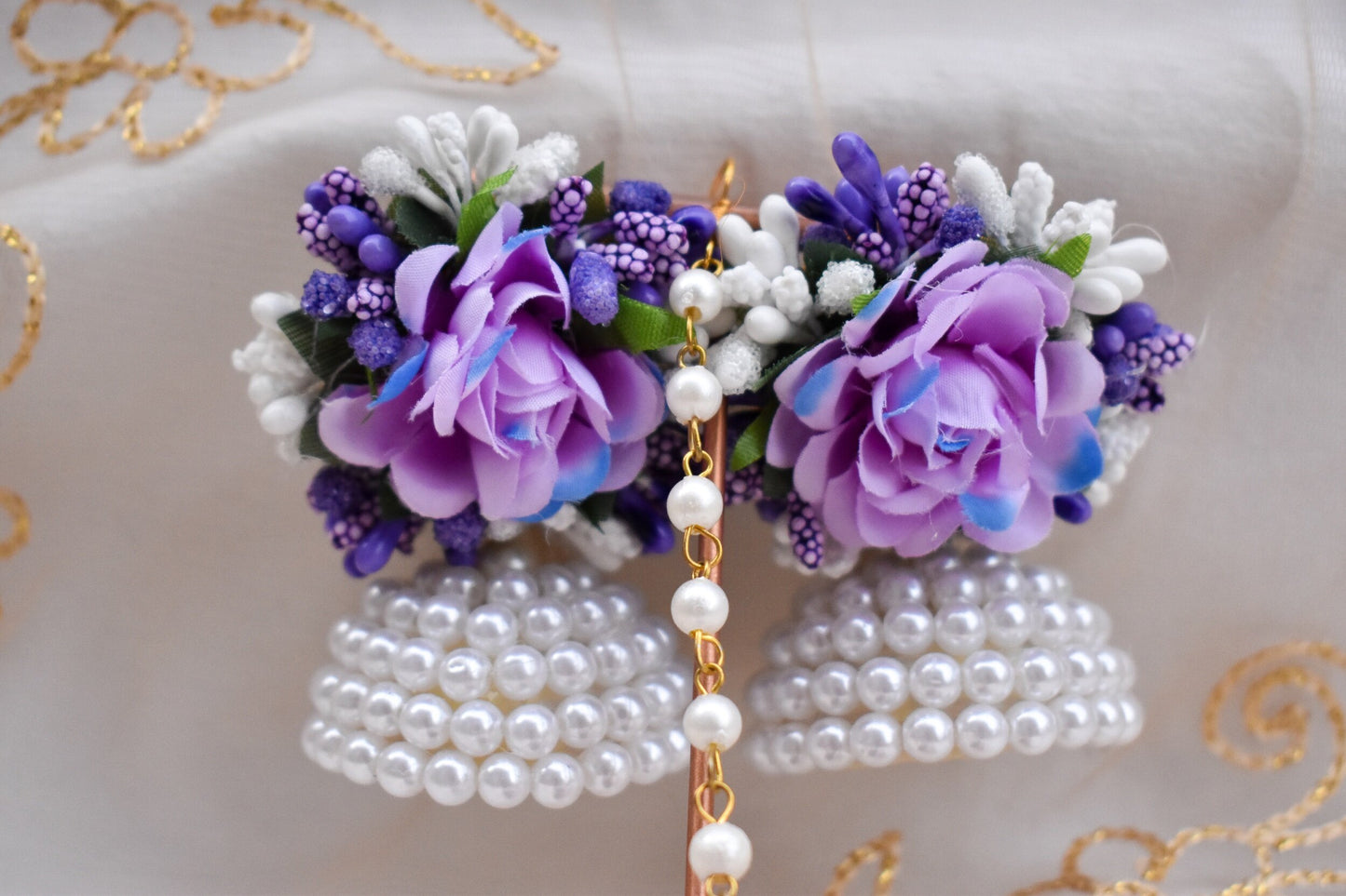 Floral Earring Tikka Set - Purple