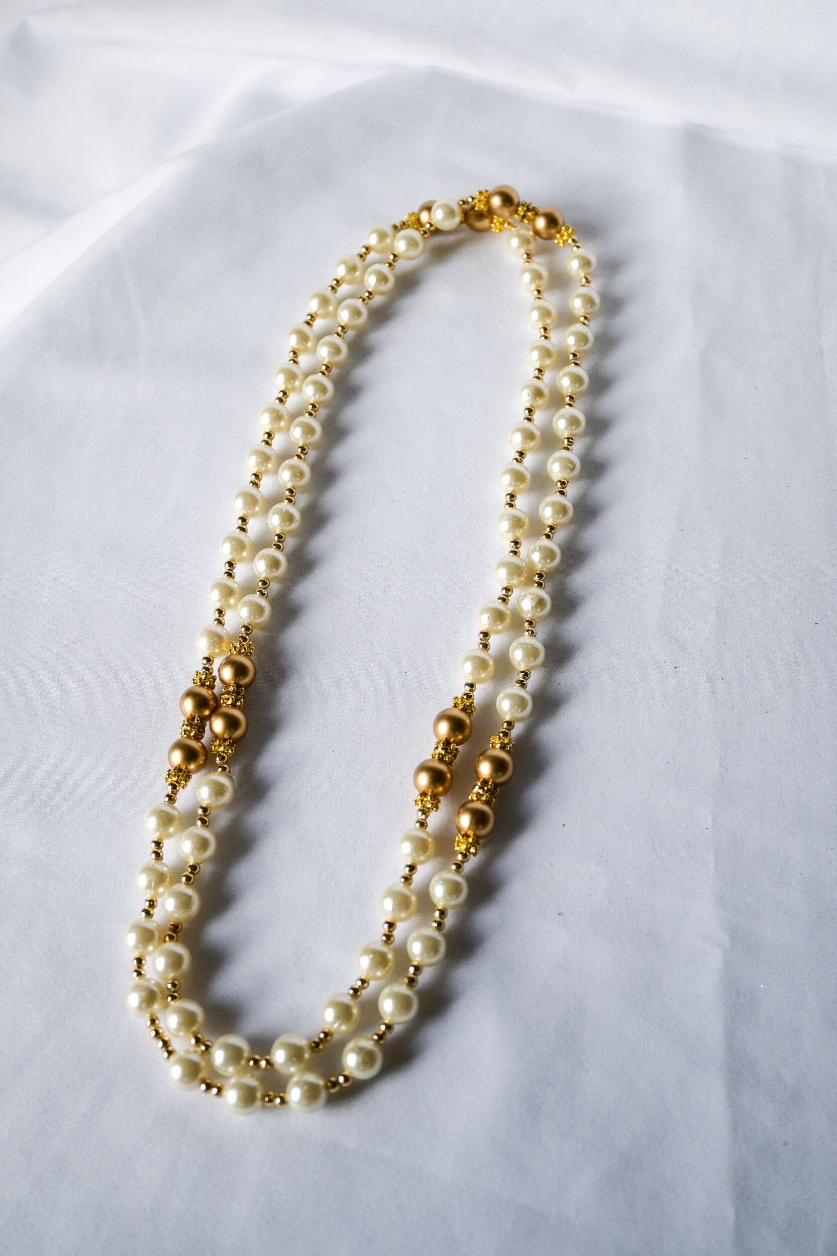 Yellow Mala Long Necklace Multi Layered Pearl Necklace 