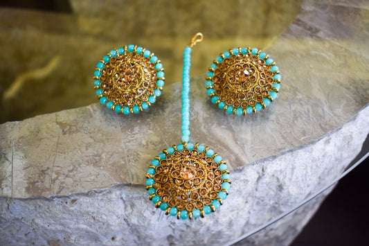 Studs Earring Tikka Set - Blue