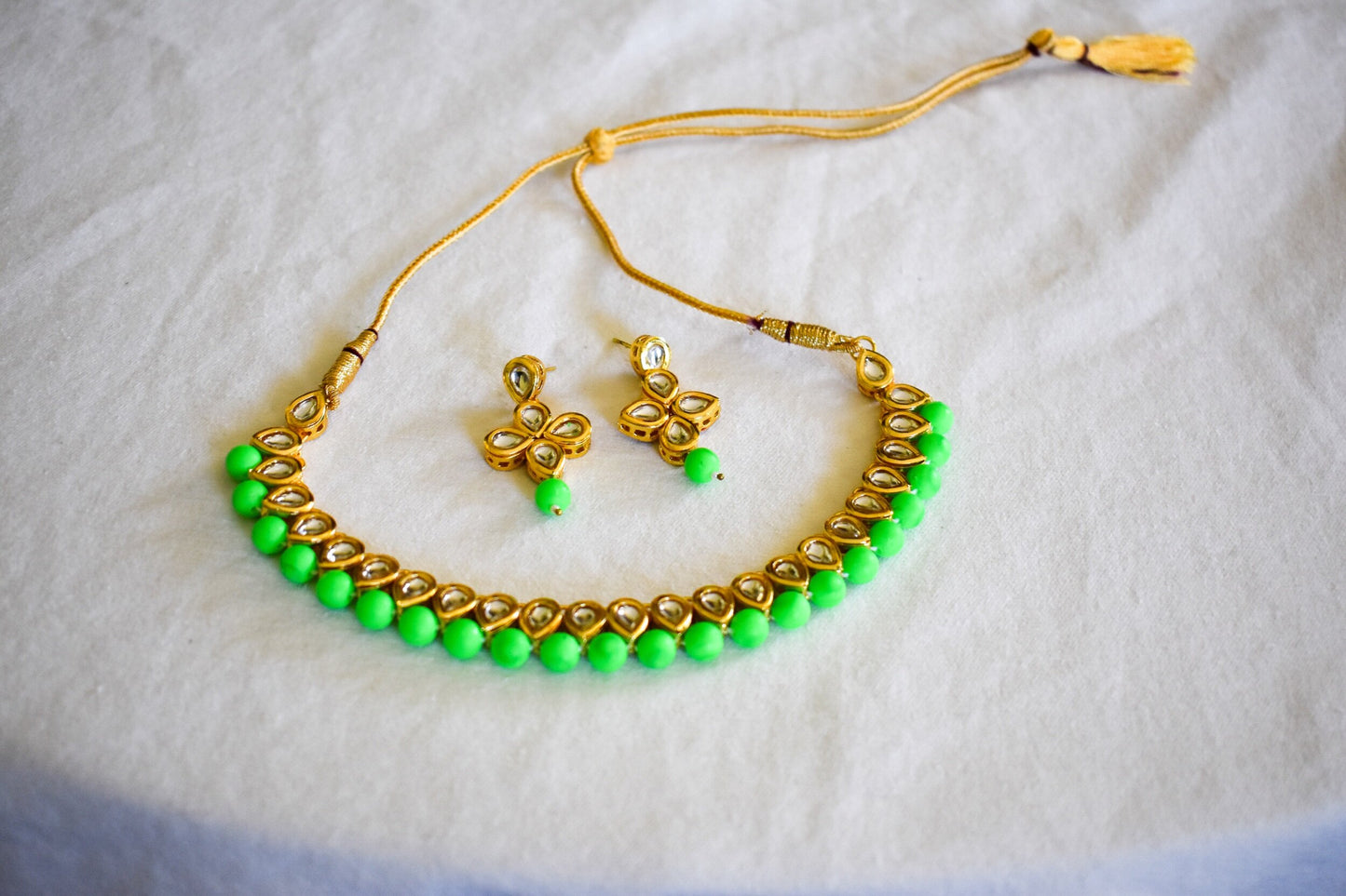 ‘Passionate’ Kundan Set - Lime Green