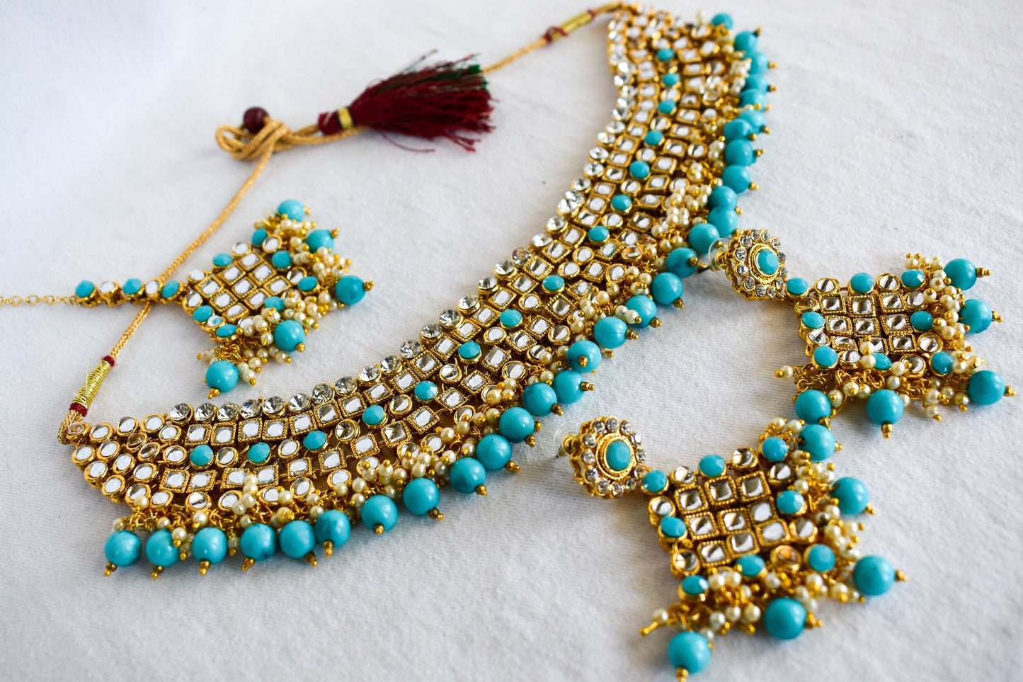 ‘Sanjana’ Kundan Set - Sky Blue