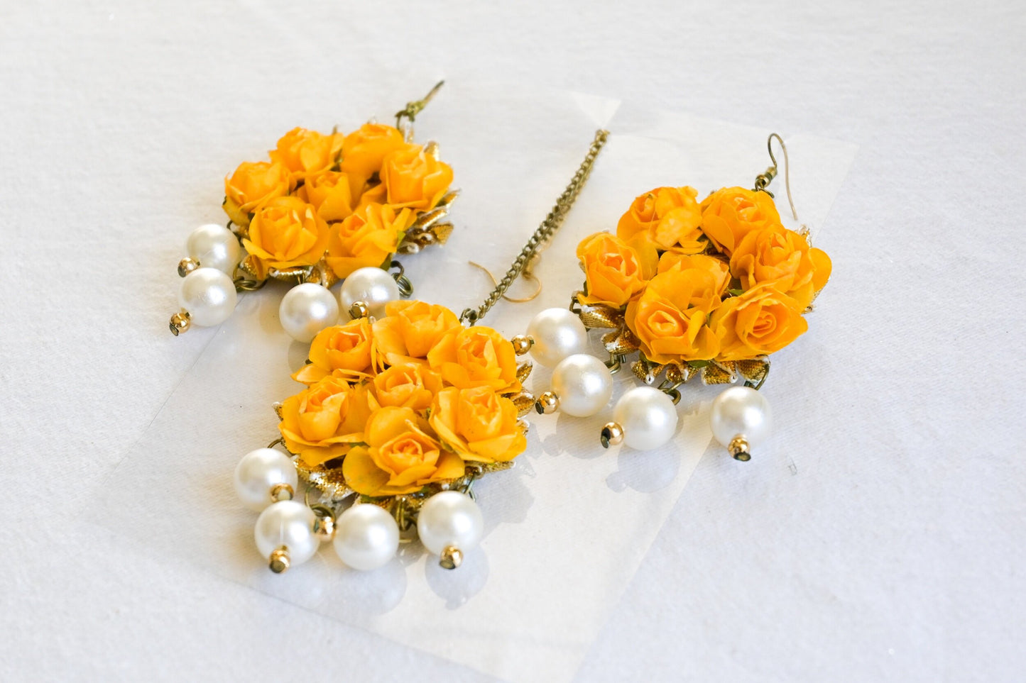 ‘Mona’ Floral Earring Tikka Set - Haldi