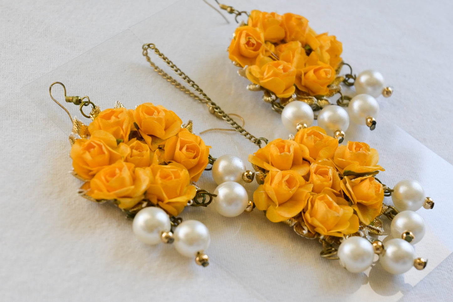 ‘Mona’ Floral Earring Tikka Set - Haldi