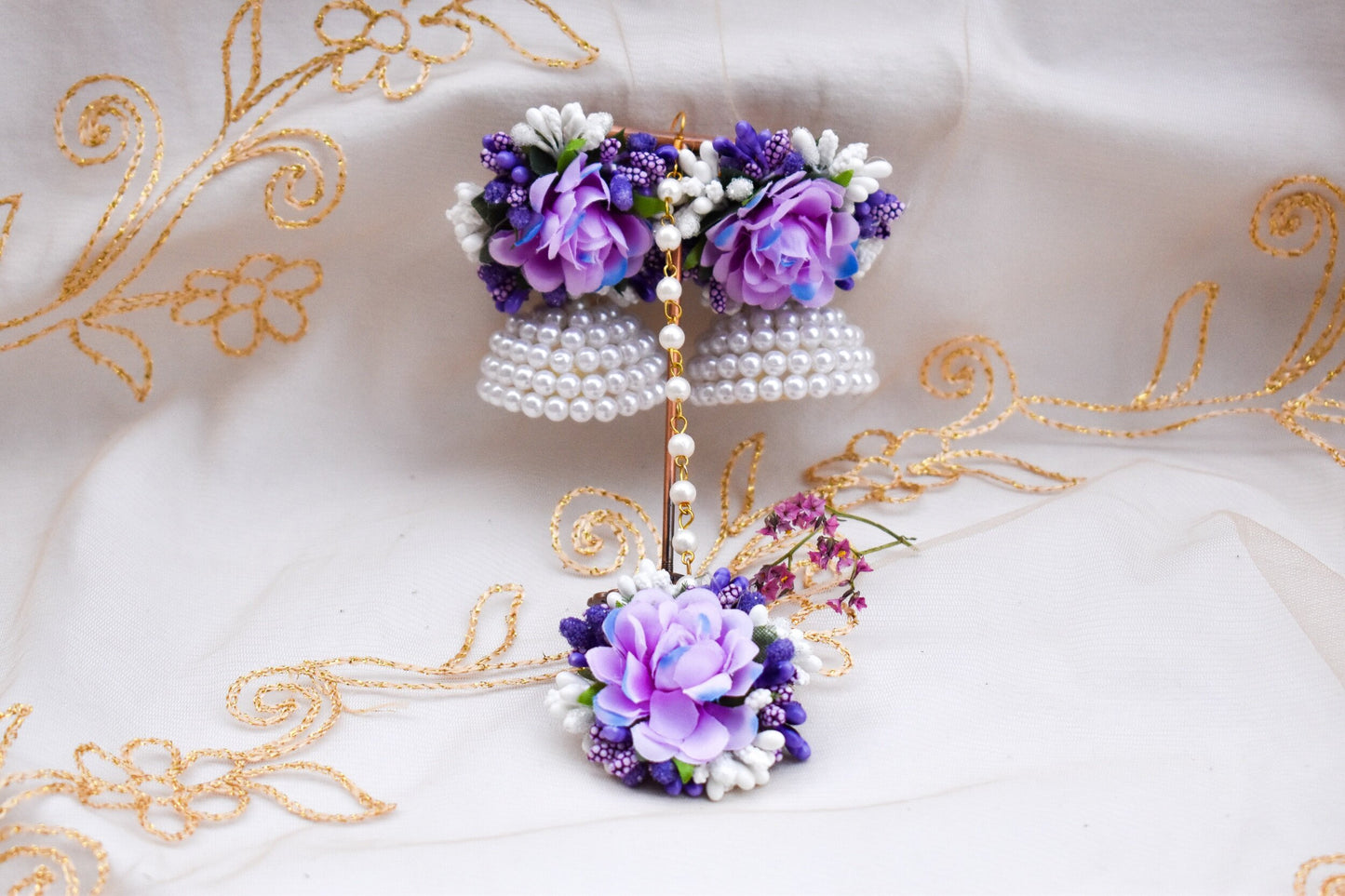 Floral Earring Tikka Set - Purple