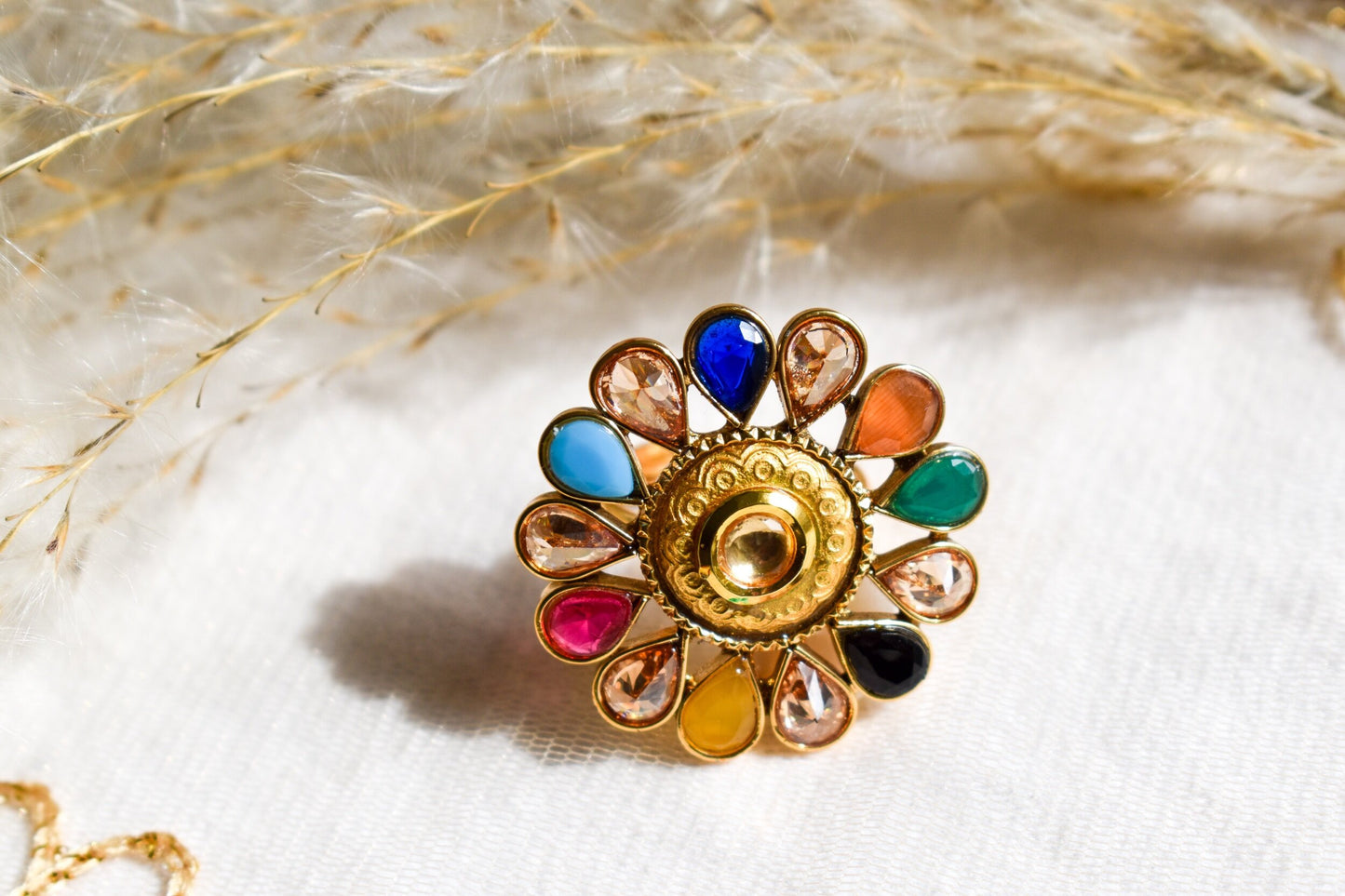 ‘Sonam’ Multicolour Polki Ring