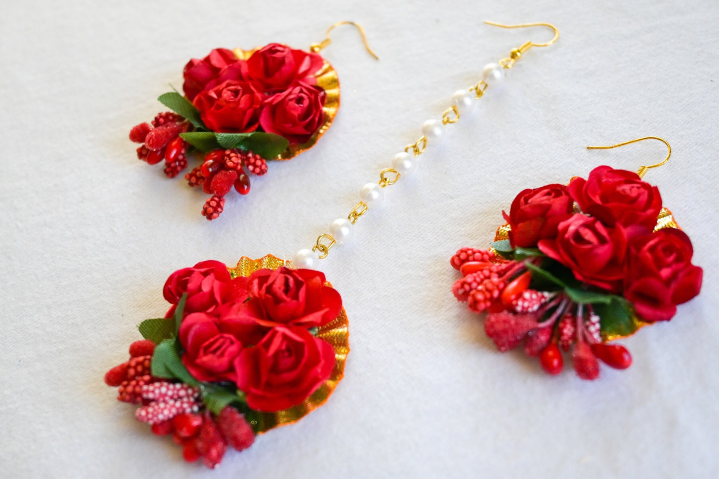 ‘Piya’ Floral Earring Tikka Set - Red