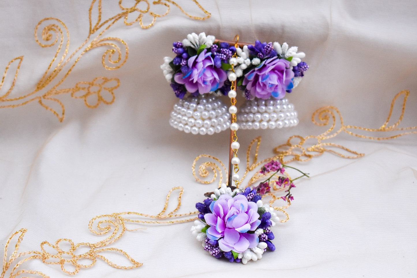 Floral Earring Tikka Set - Purple