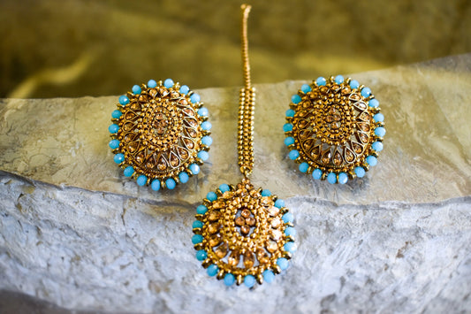 Studs Earring and Tikka Set - Blue