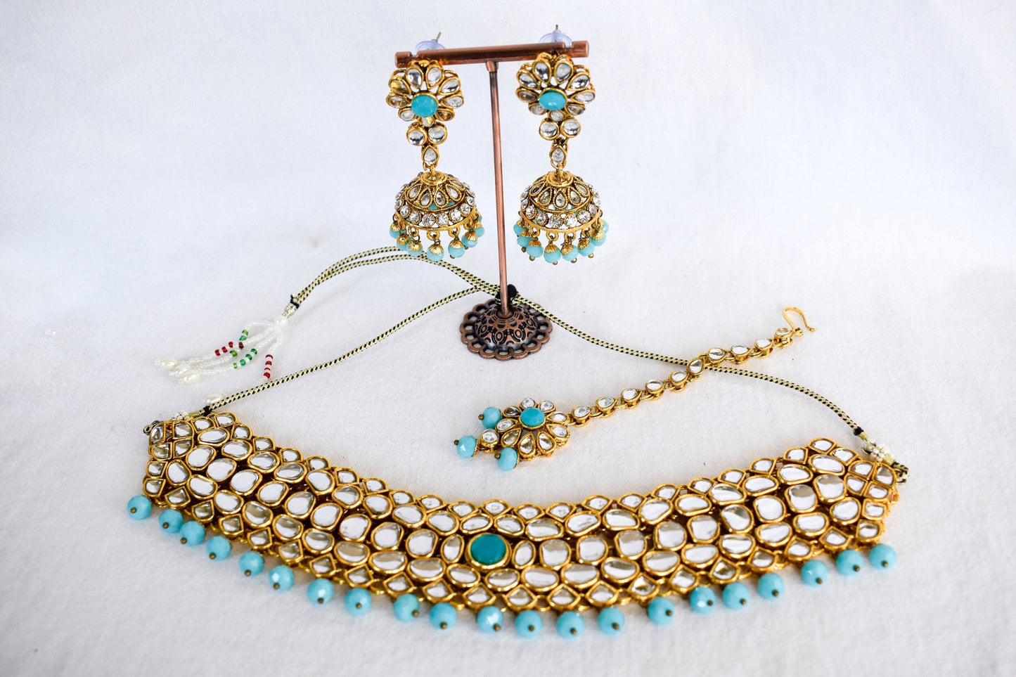 ‘Mahi’ Kundan Full Set - Sky Blue