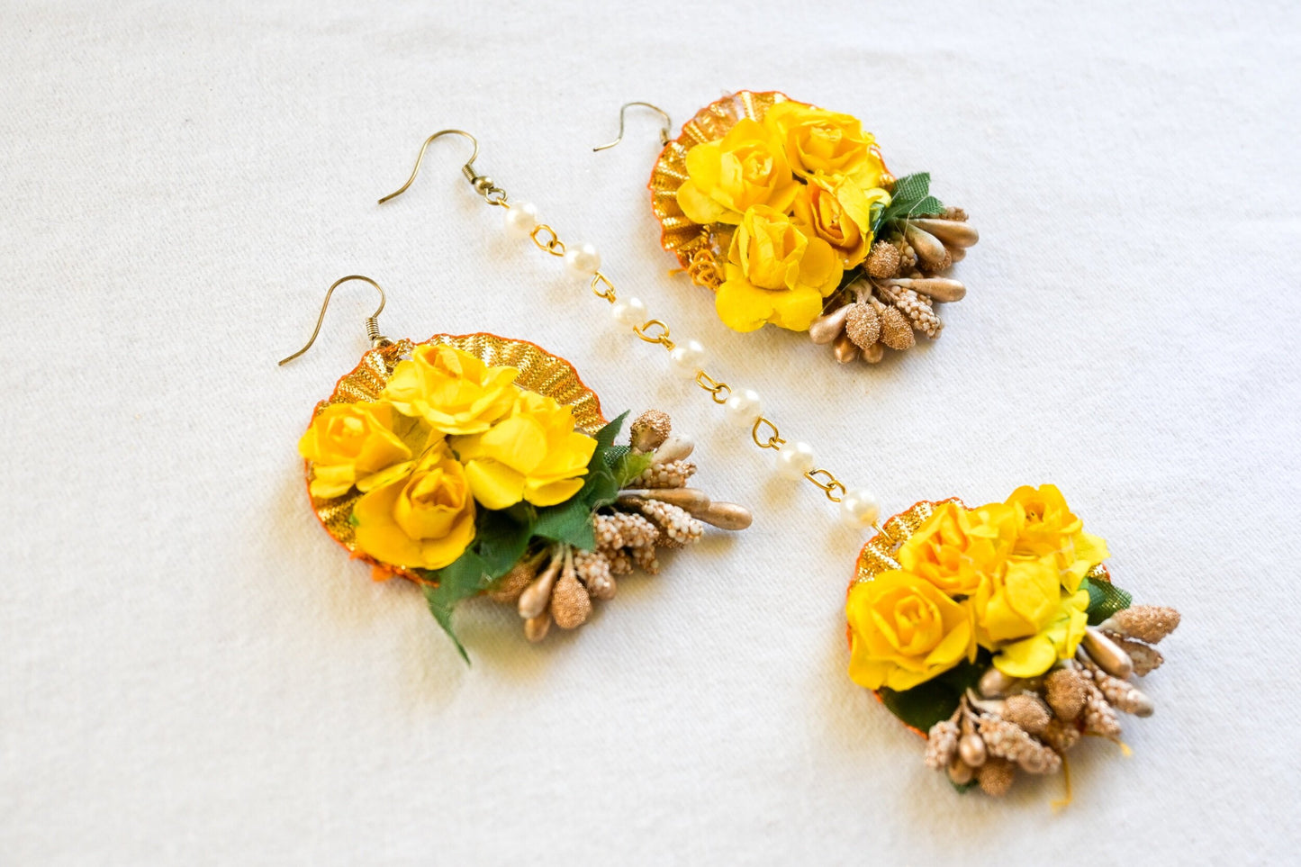 ‘Piya’ Floral Earring Tikka Set - Yellow