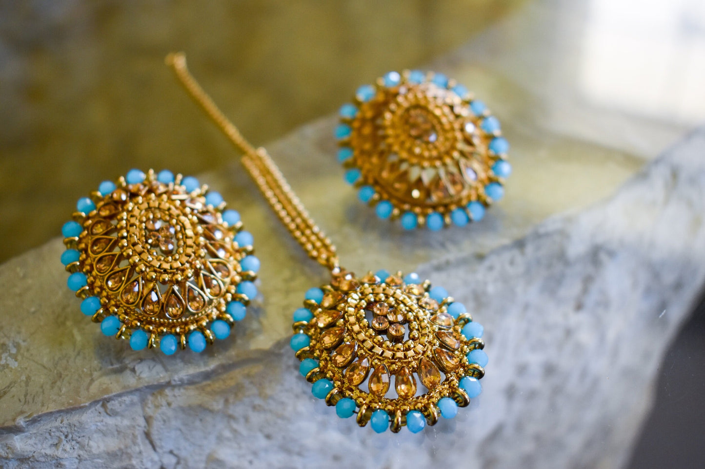 Studs Earring and Tikka Set - Blue