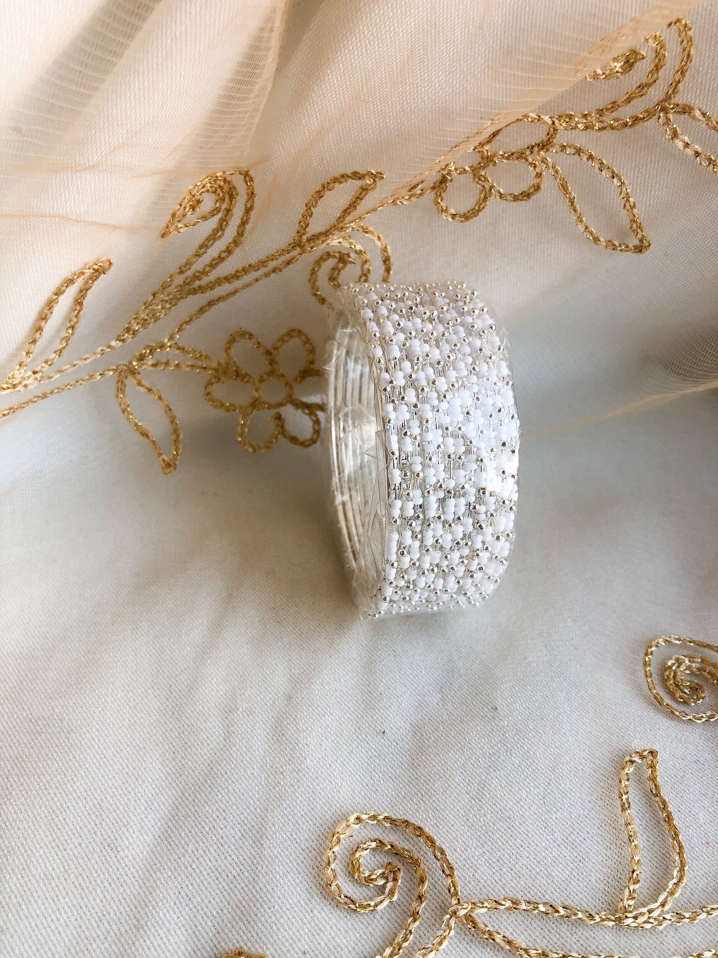 White and Silver beaded bangles - 12 pack