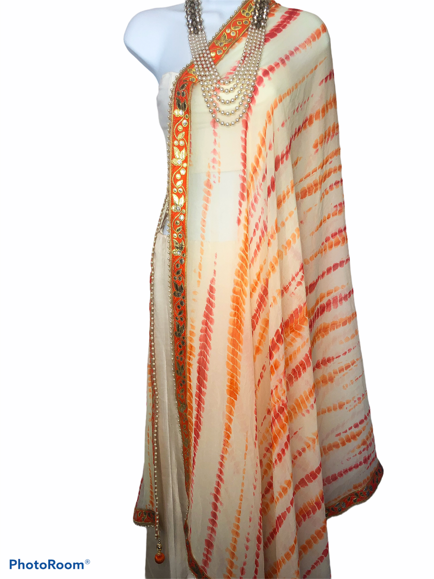 Orange and Pink Tie Dye Dupatta