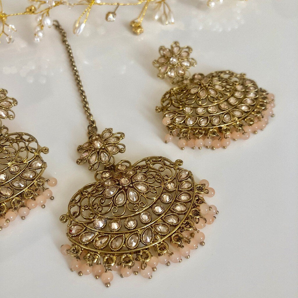 'Chandni' Glamorous Tikka Set - Peach