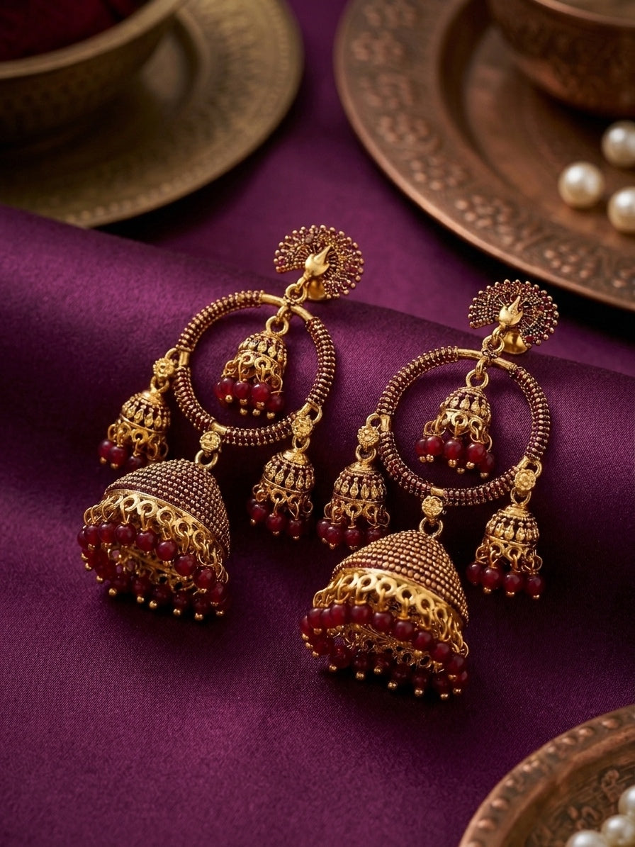 Mayuri Jhumkis - Burgundy