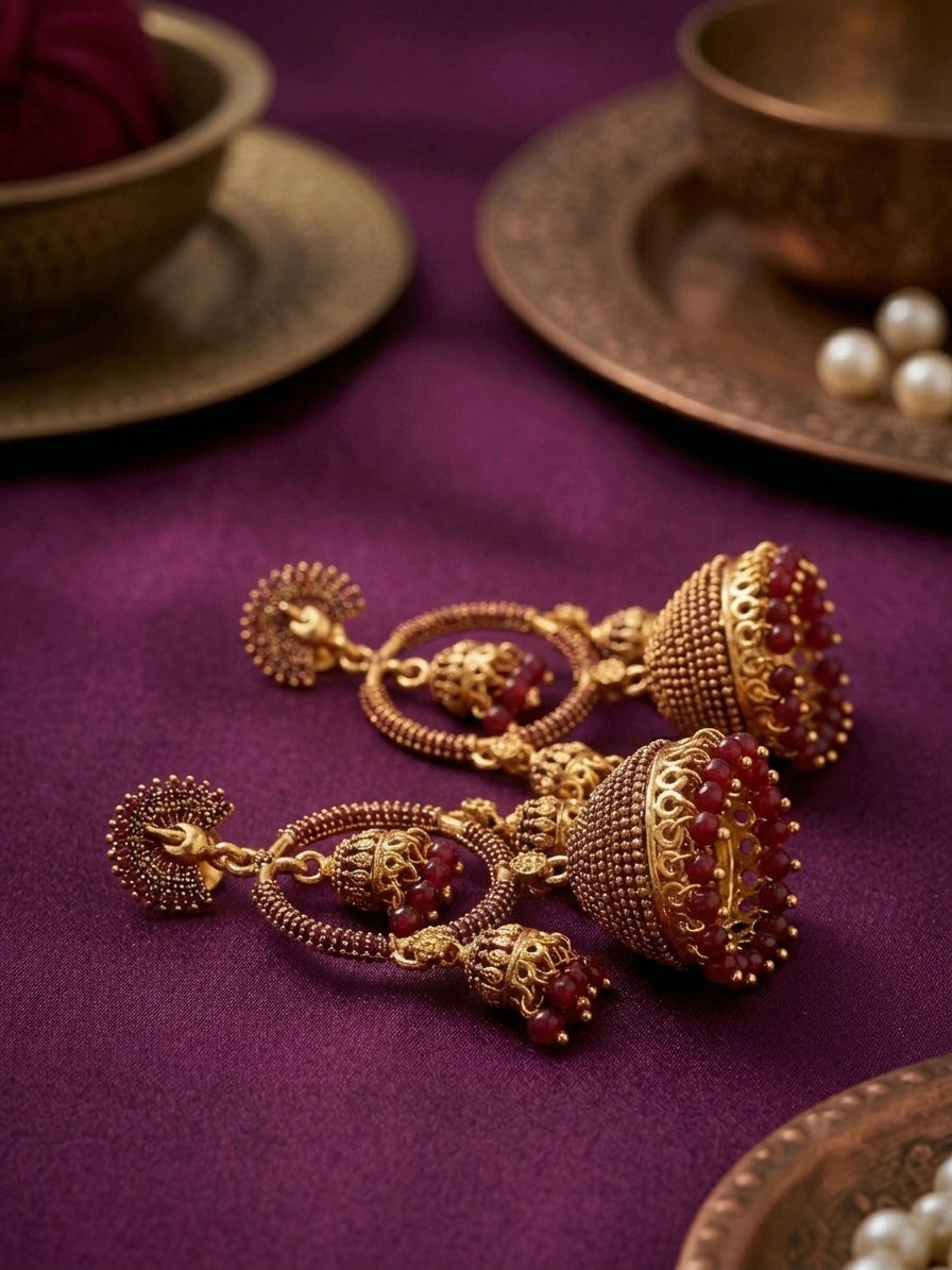 Mayuri Jhumkis - Burgundy
