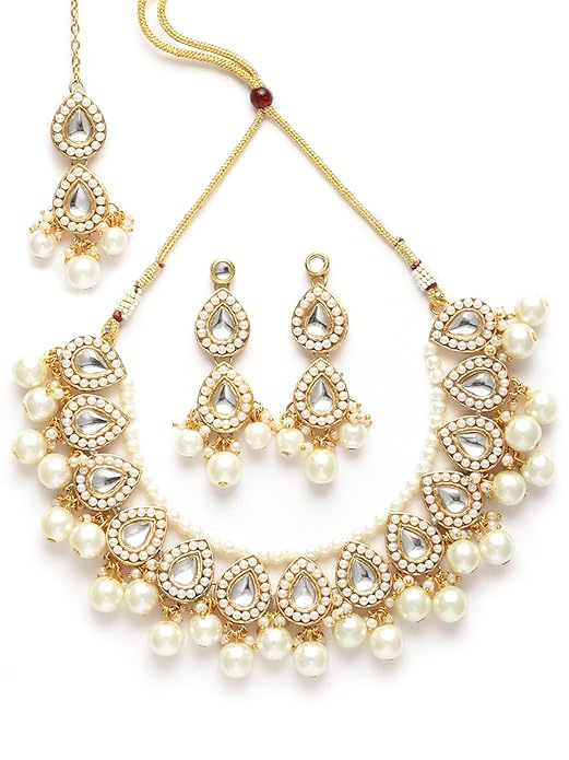 Pearl and Drop Kundan Studded Choker Necklace Set