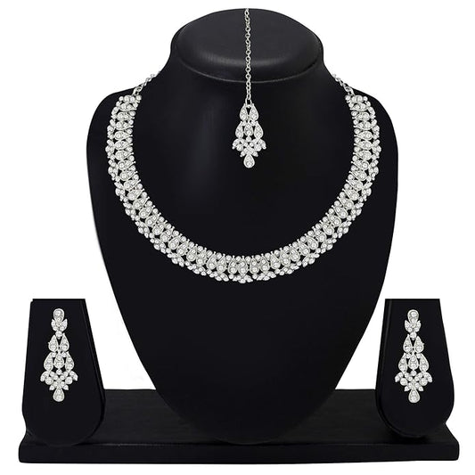 American Diamond Silver Necklace Set II