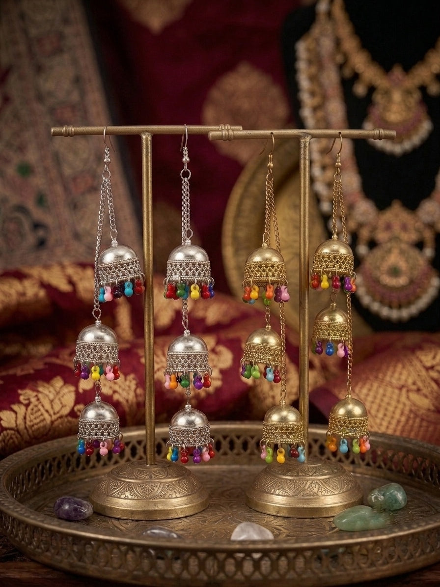 ‘Elysian’ Oxidized Layered Jhumkis
