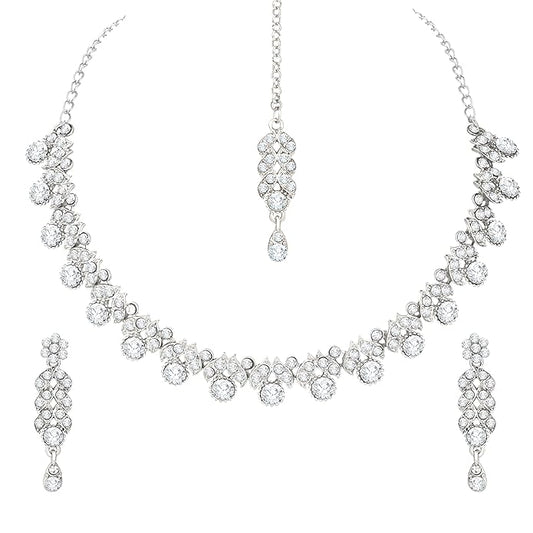 American Diamond Silver Necklace Set I